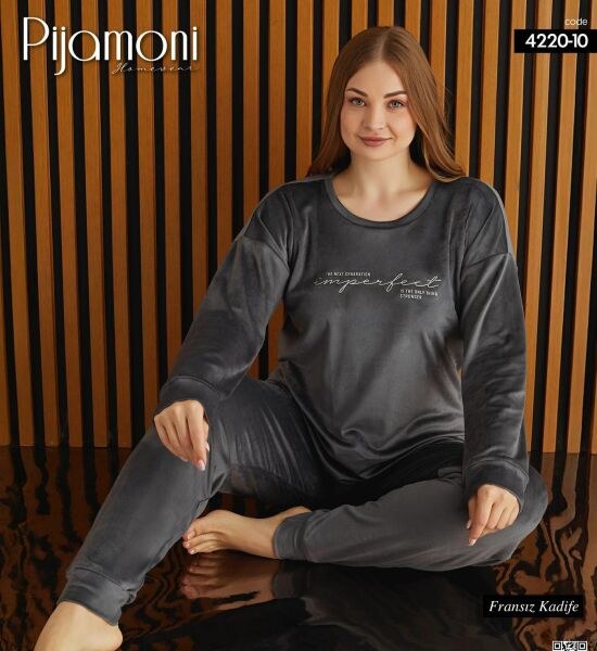 PİJAMONİ 4220-10 FRANSIZ KADİFE BTTL PİJAMA TAKIM