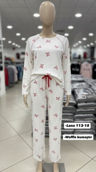 LANA 113-18 BAYAN WAFFLE PİJAMA TAKIM LACİVERT