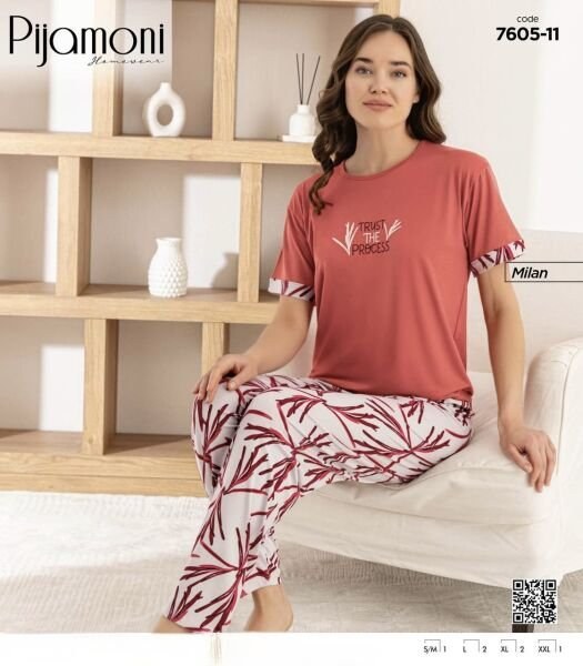 PİJAMONİ 7605-11Y BAYAN KISA KOL MİLAN PİJAMA TKM