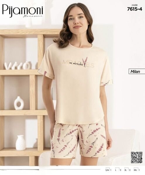 Pijamoni 7615-4 Bayan Milan Kısa Kol Şortlu Takım