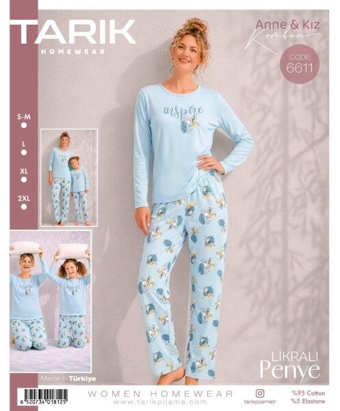TARIK 6611 BAYAN İNSPİRE BASKI PİJAMA TAKIMI MAVİ