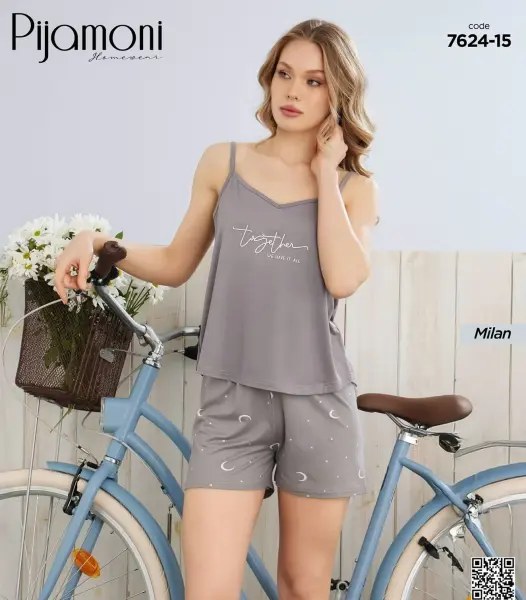 PİJAMONİ 7624-15Y BAYAN MİLAN İP ASKILI ŞORTLU TK