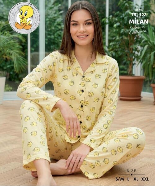 LANA 751-123 BAYAN MİLAN GÖMLEK PİJAMA TAKIM