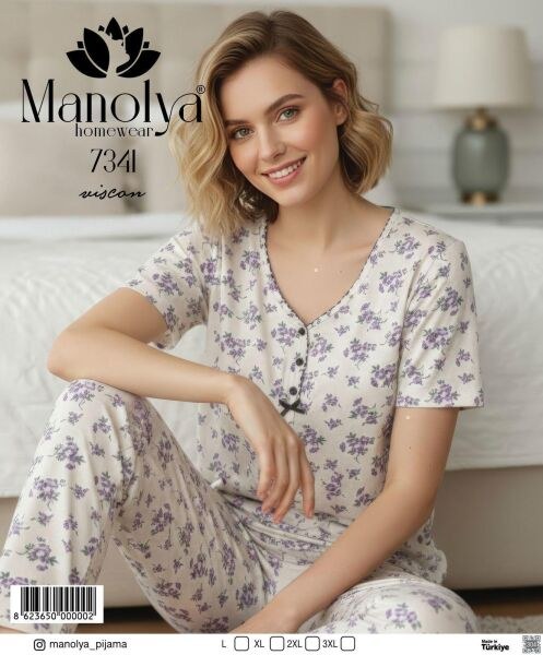 MANOLYA 7341 BAYAN VİSKON GÖMLEK KISAKOL PİJAMA TK BORDO