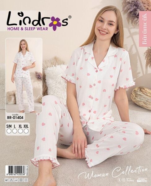 LİNDROS 01404 BÜRÜMCÜK DÜĞMELİ K.KOL PİJAMA TAKIM