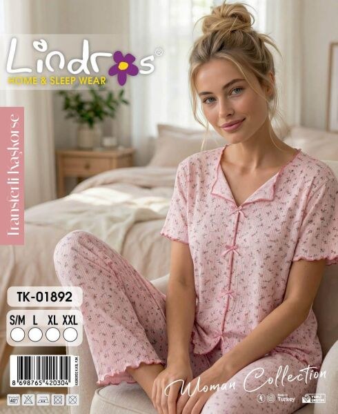 LİNDROS 01892 KAŞKORSE KISA KOL PİJAMA TAKIM