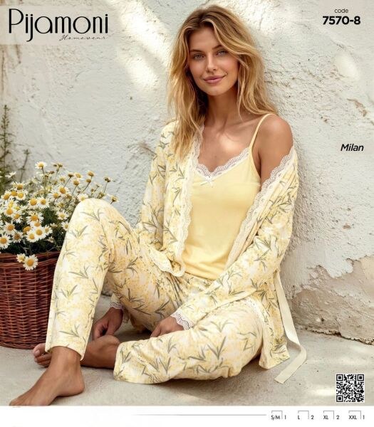 PİJAMONİ 7570-8 MİLAN SABAHLIKLI 3 LÜ TAKIM