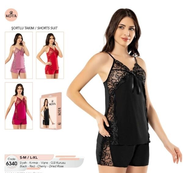 KOTA 6340 DANTELLİ ŞORTLU TAKIM KIRMIZI
