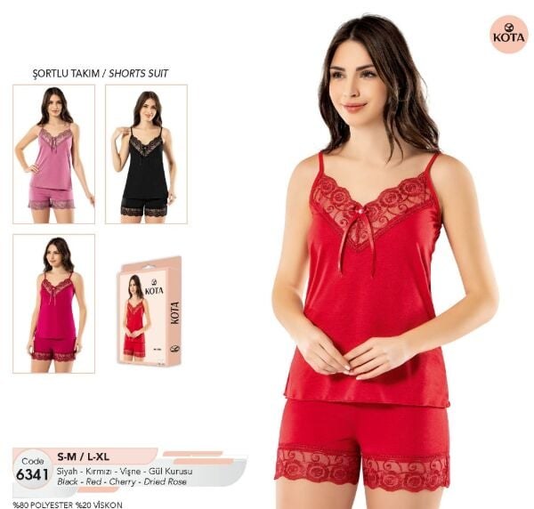 KOTA 6341 DANTELLİ ŞORTLU TAKIM SİYAH