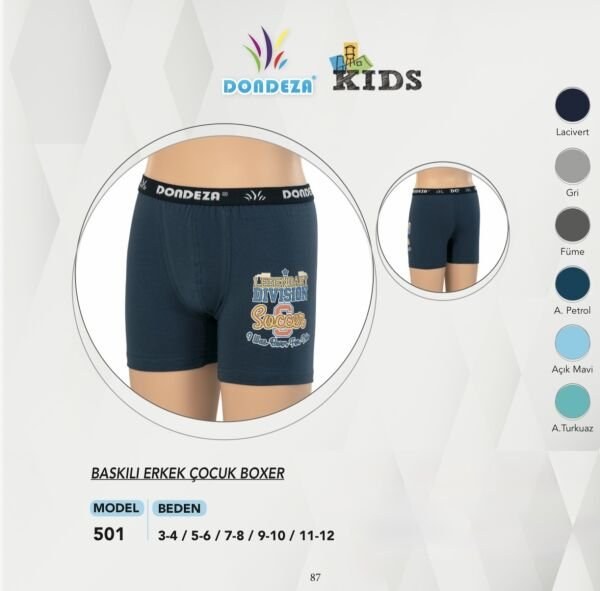 DONDEZA 501 ERKEK BASKILI ÇOCUK BOXER ASORTİ
