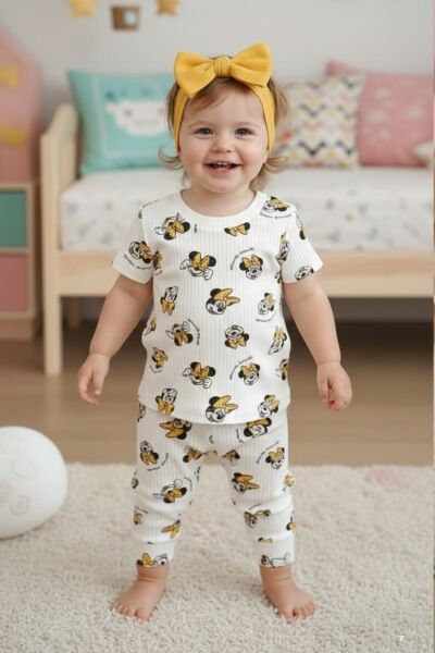 İSOBEL 23217 MİKİ FİTİL BEBE KISA KOL PİJAMA TAKIM