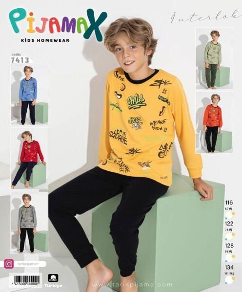PİJAMAX 7413 ERKEK GARSON 6-11 İNTERLOK PİJAMA TKM MAVİ