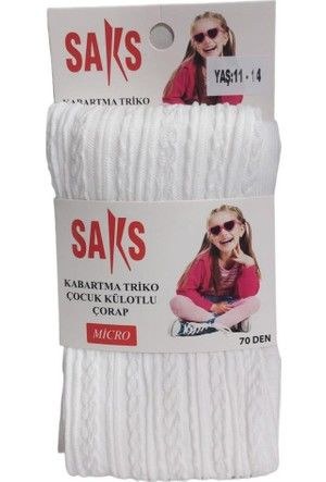 SAKS 13657 KIZ ÇOCUK 70 KABARTMA KÜLOTLU ÇORAP BEYAZ