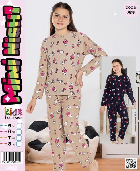 MİNİ NIGHT 7010 KIZ ÇOCUK SÜET PİJAMA TAKIM BEJ
