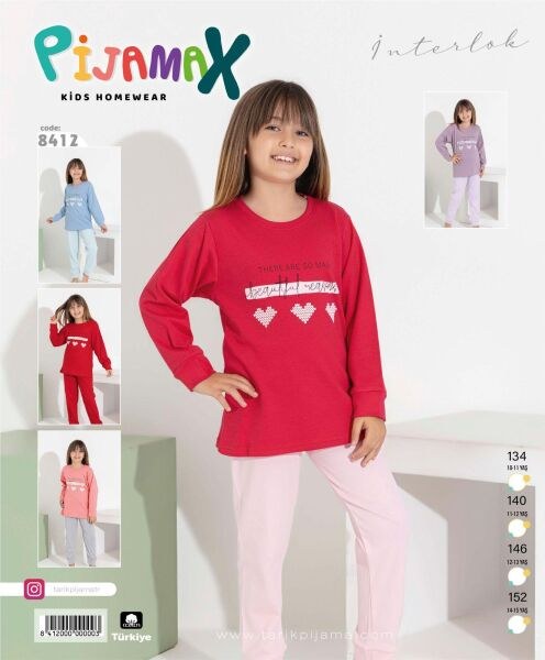 PİJAMAX 8412 KIZ GES 10-15 İNTERLOK PİJAMA TAKIMI MAVİ