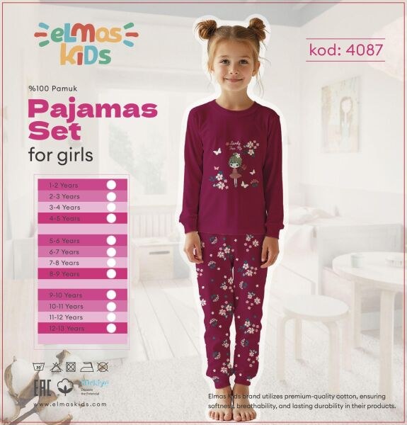 ELMAS 4087-2 KIZ ÇOCUK 5-9 YAŞ PİJAMA TAKIM