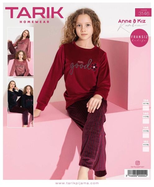 TARIK 3146 KIZ 10-15 YŞ FRANSIZ KADİFE PİJAMA TKM SİYAH