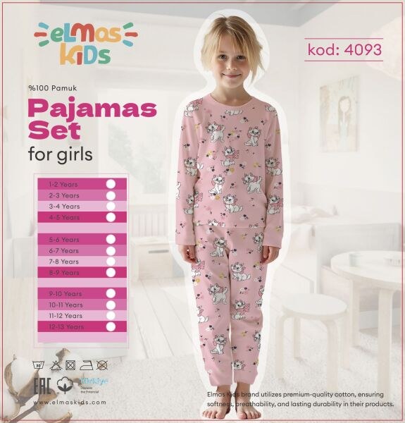 ELMAS 4093-3 KIZ ÇOCUK 9-13 YAŞ PİJAMA TAKIM