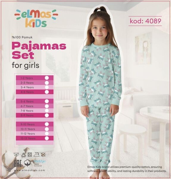 ELMAS 4089-2 KIZ ÇOCUK 5-9 YAŞ PİJAMA TAKIM