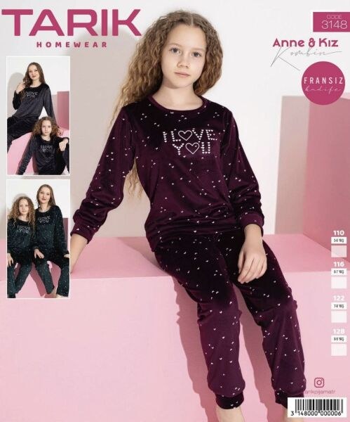TARIK 3148 KIZ 5-9 YŞ FRANSIZ KADİFE PİJAMA TAKIM NEFTİ