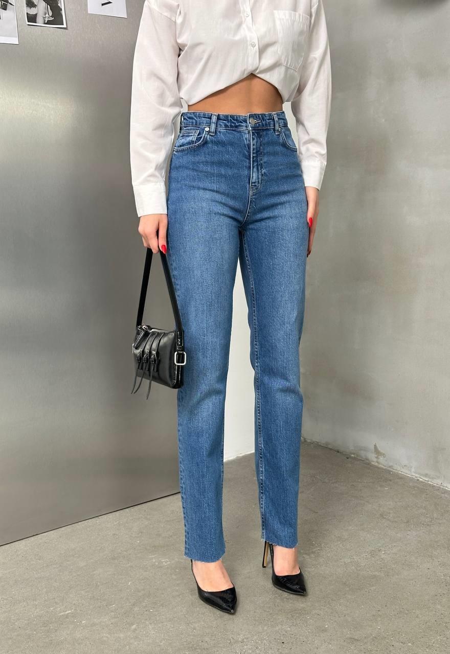 Yüksek Bel Paça Detaylı Blue Jean Patnolon