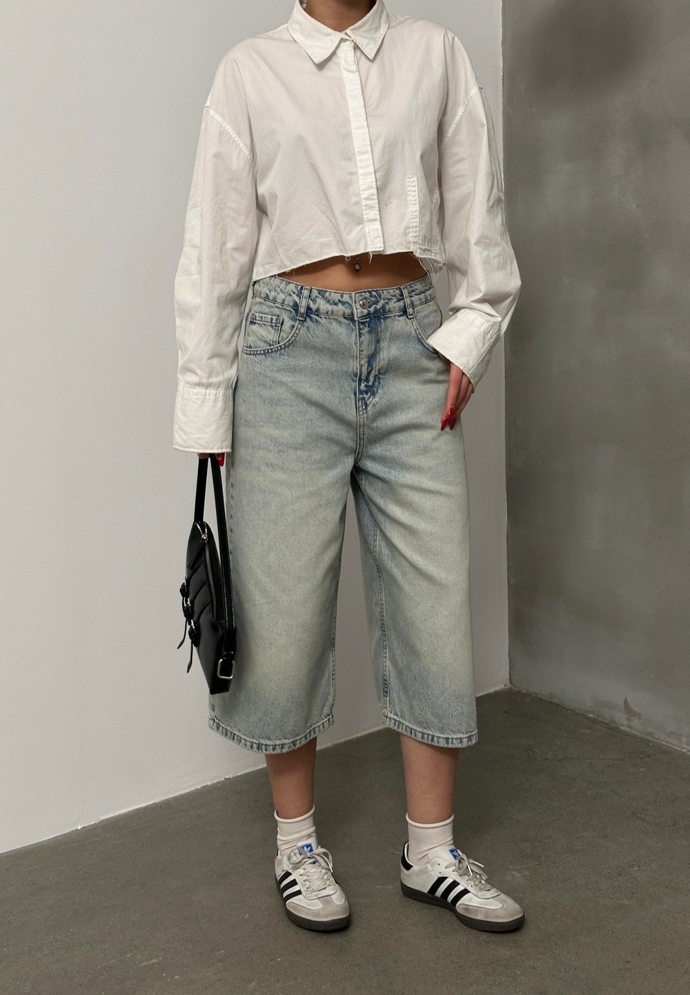 Kadın Baggy Model Yeşil Tint Bermuda Jean