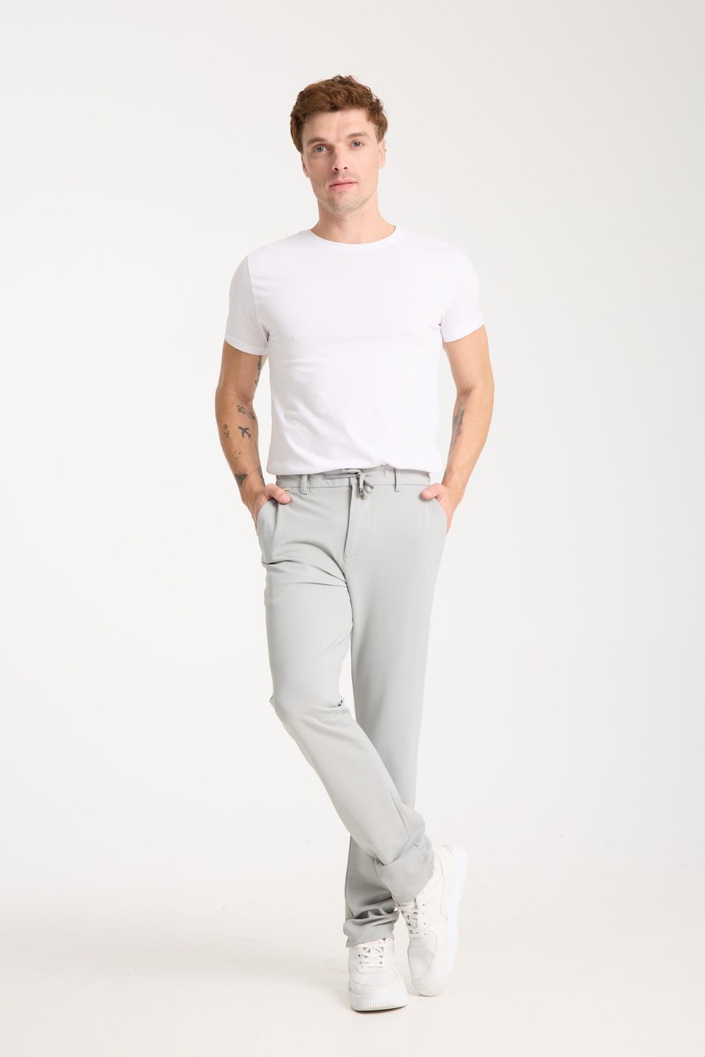 Erkek Yüksek Bel Dar Kesim Gri Jogger Pantolonn