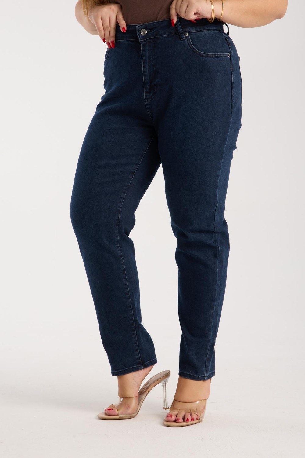 Kadın Yüksek Bel Yarım Boru Paça Blue Black Jean Pantolon