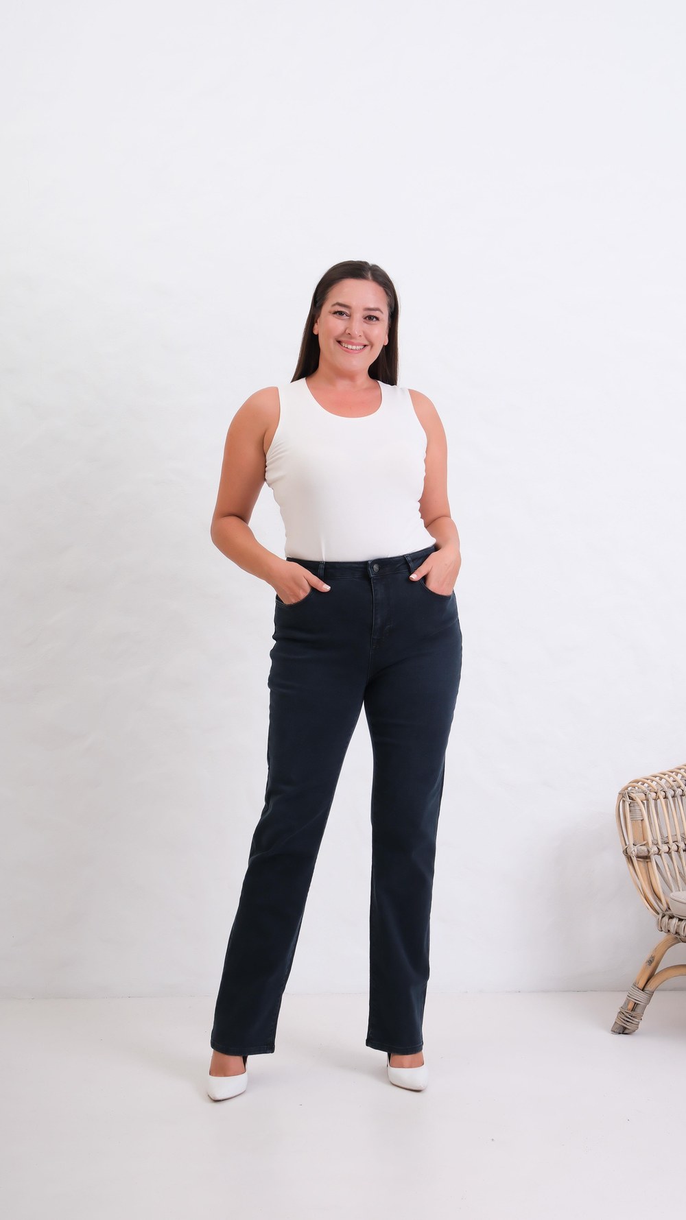 Yüksek Bel Boru Paça Battal Kesim Blue Black Jean Pantolon