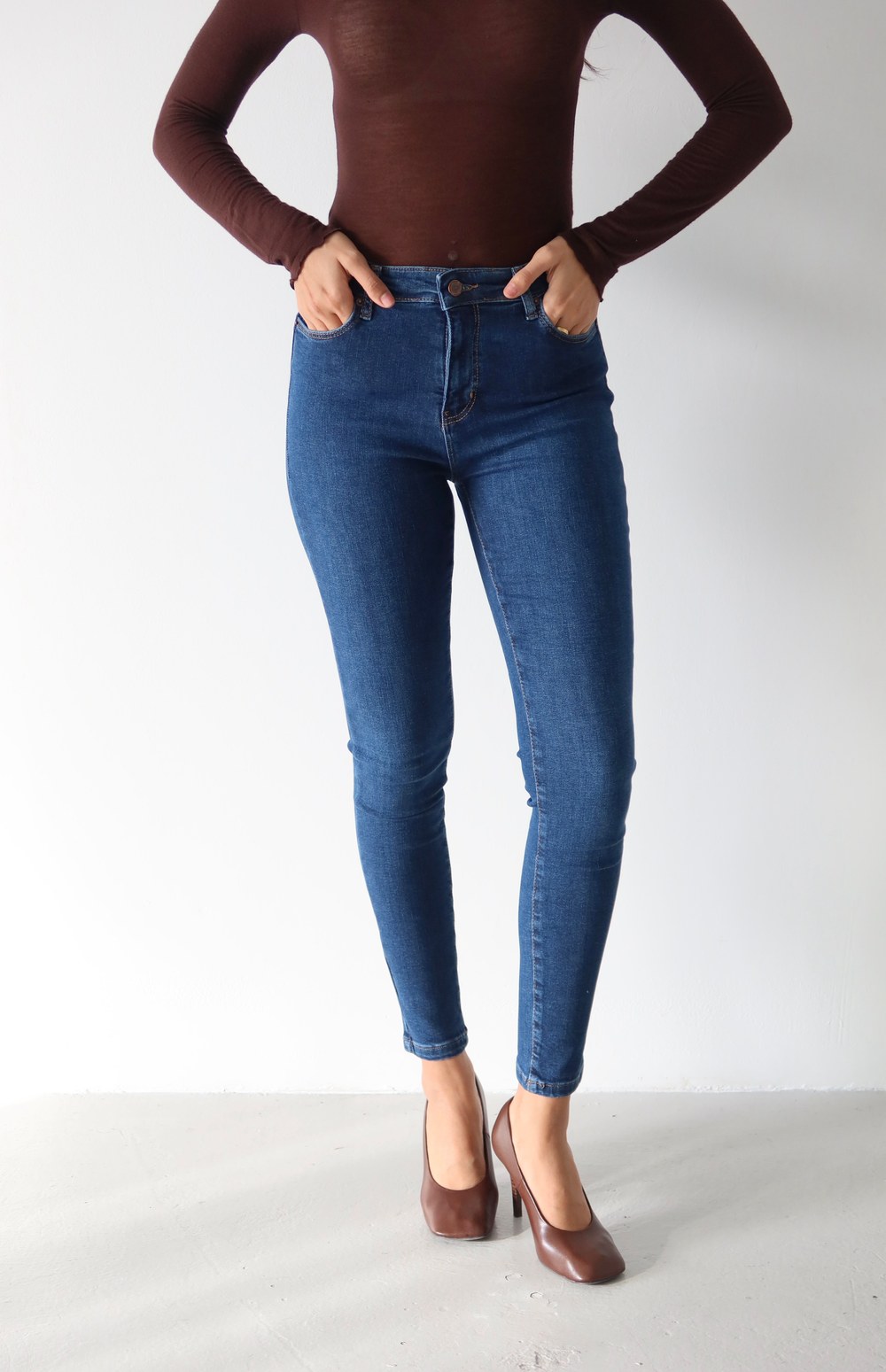 Yüksek Bel Dar Paça Dark Blue Kadın Jean Pantolon