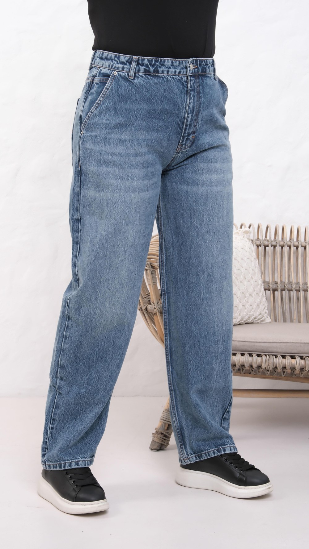 Yüksek Bel Battal Kesim Dark Blue Jean Pantolon