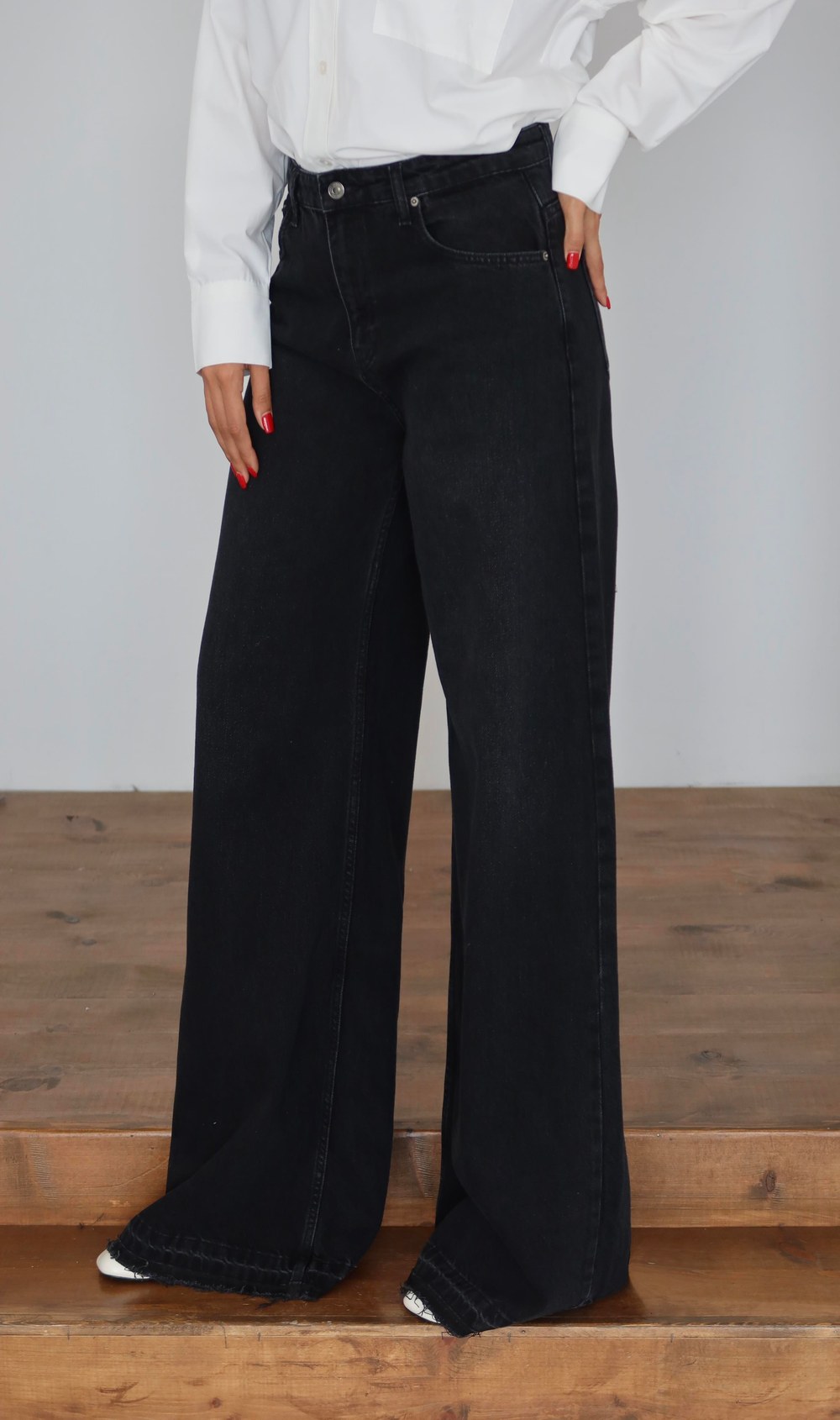Yüksek Bel Extra Bol Paça Black Black Jean Panolon