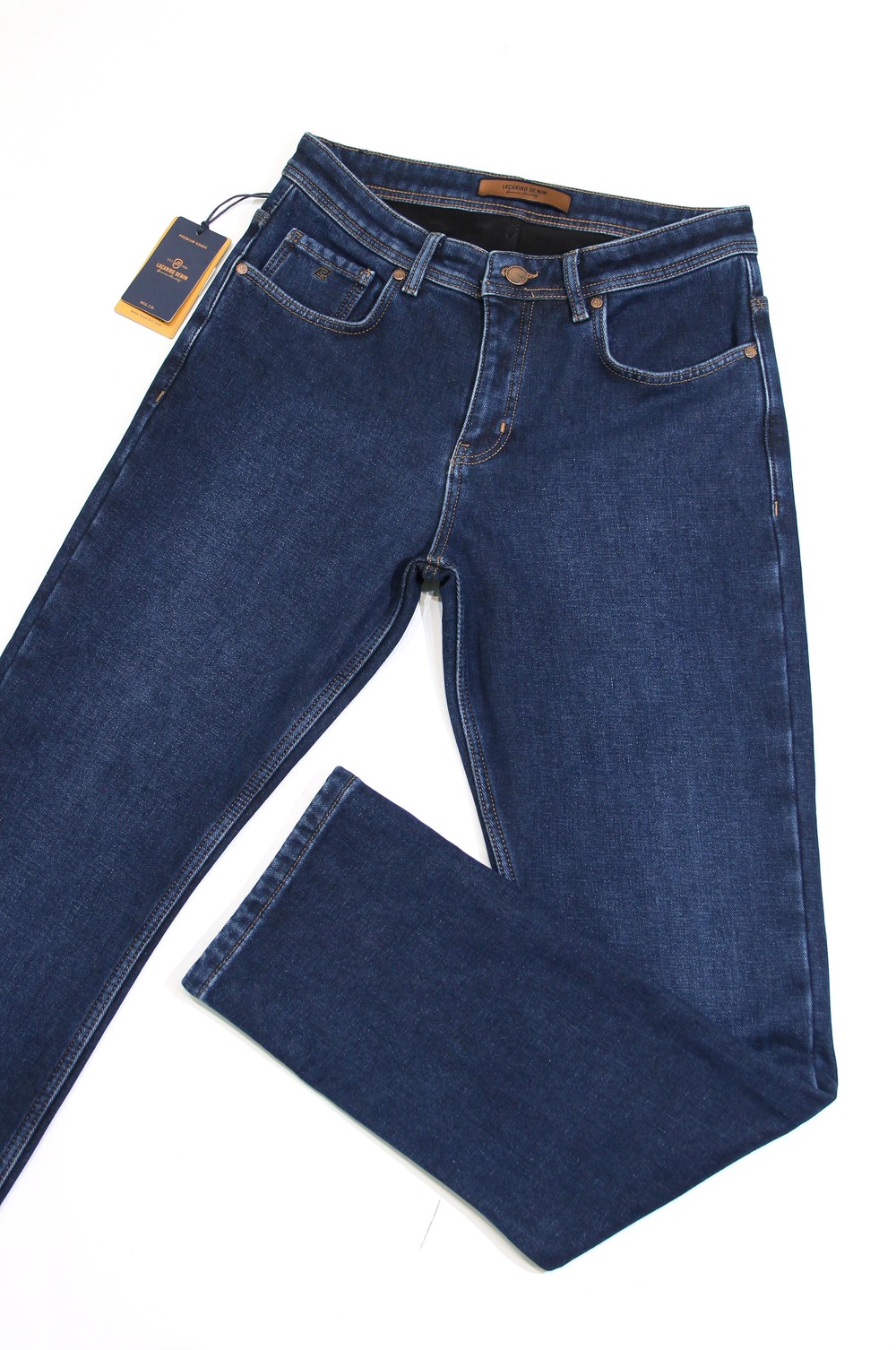 Yüksek Bel Boru Paça İç Şardonlu Ocean Blue Erkek Jean Pantolon