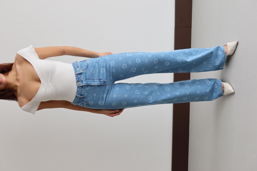 Yüksek Bel Geniş Kesim Wıdeleg Kalıp Çiçek Basklı Jean Pantolon