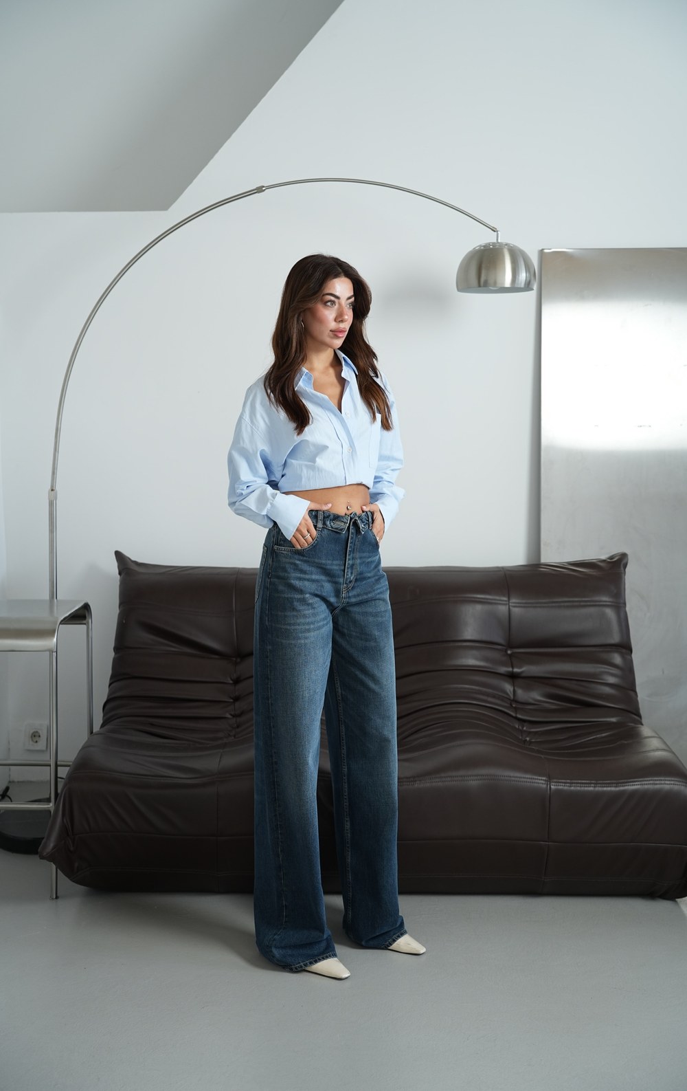 Yüksek Bel Ters Kemer Detaylı Od Brown Jean Pantolon