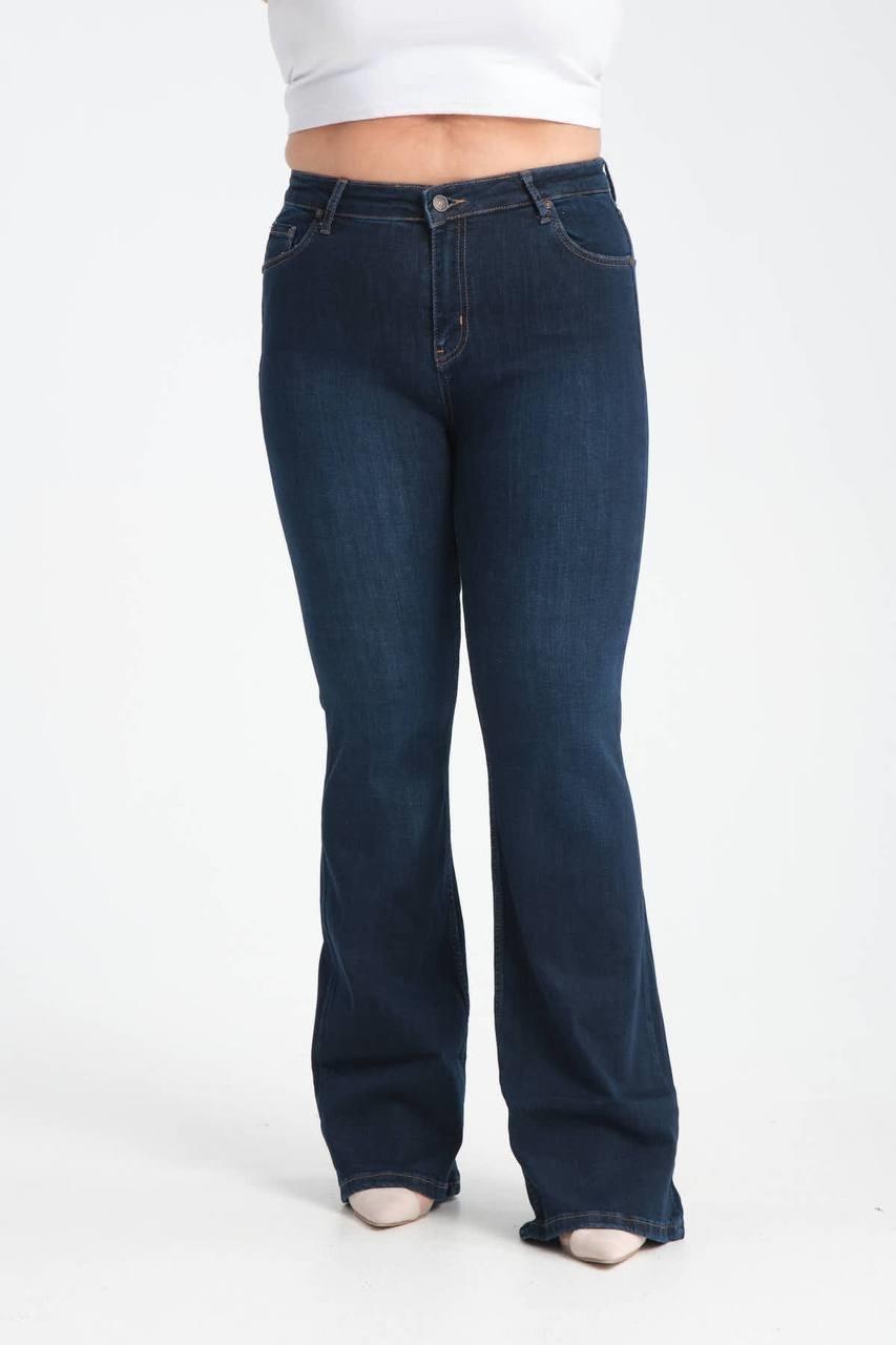 Yüksek Bel İspanyol Paça Dark Blue Jean Pantolon