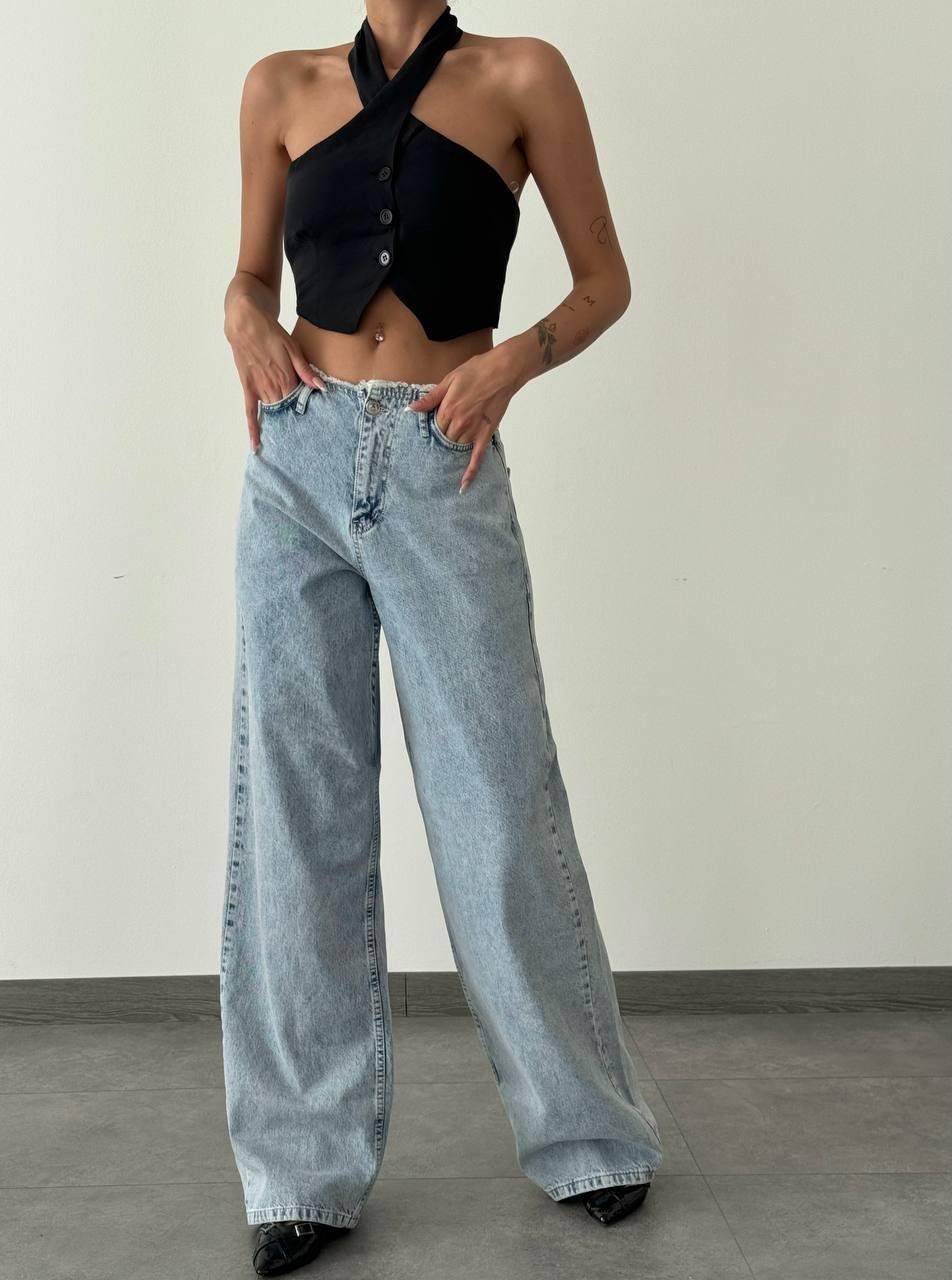 Yüksek Bel Bol Kesim Light Blue Jean Pantolon