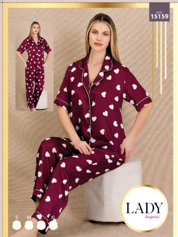 Saten Kalp Baskılı Pijama Takımı