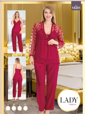Saten 3lü Pijama Brode Sabahlık