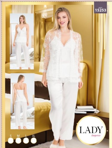 Saten 3lü Pijama Brode Sabahlık