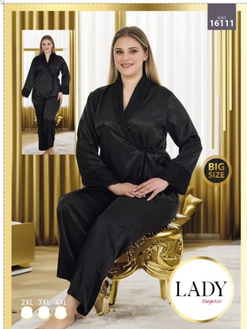 Saten Düz Önden Bağlamalı Pijama - Battal
