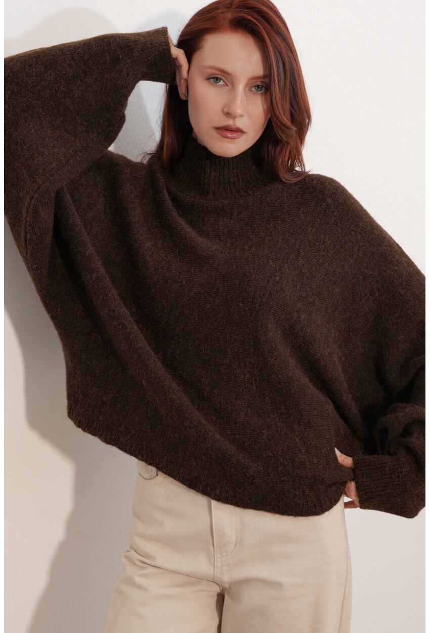 Kadın Yarasa Kol Oversize Triko Kazak 15969