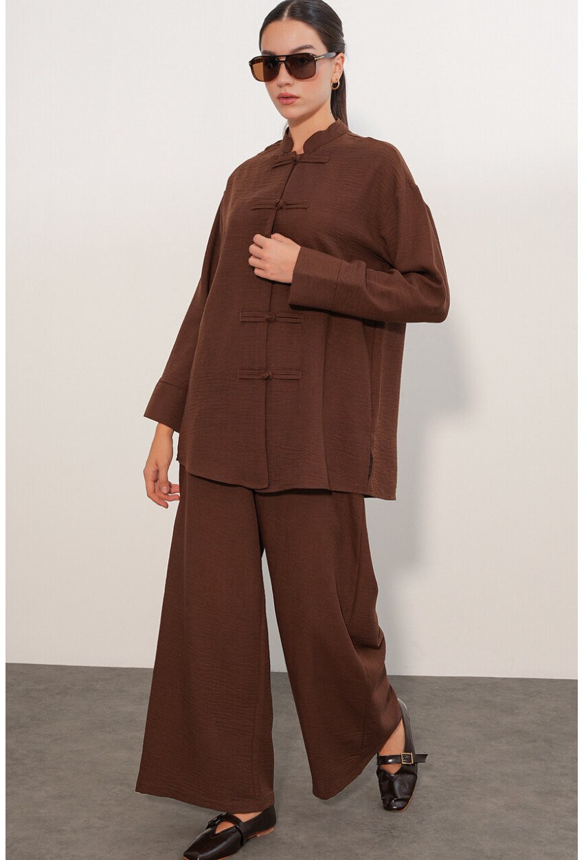 Kadın Oversize Gömlek Pantolon Keten İkili Takım 30126