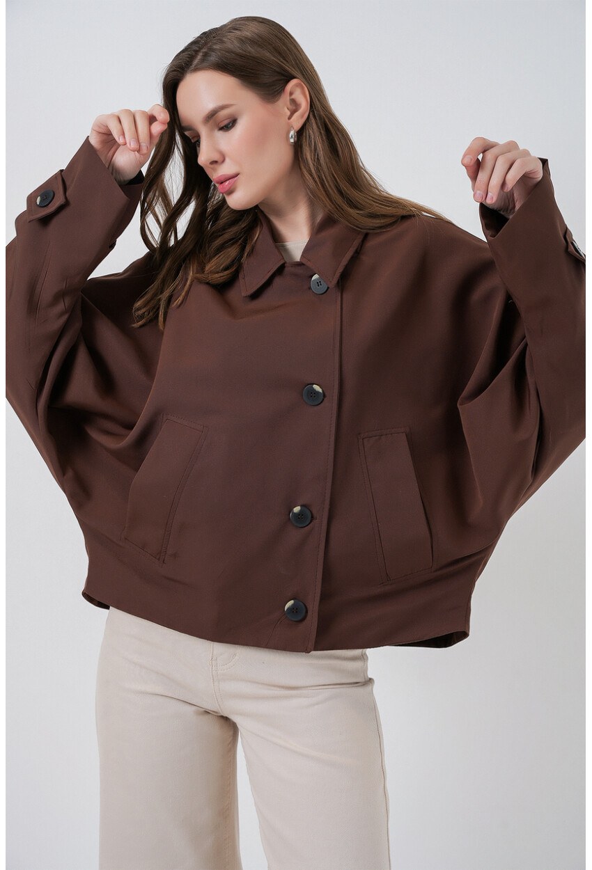 Kadın Oversize Kısa Trençkot 5977