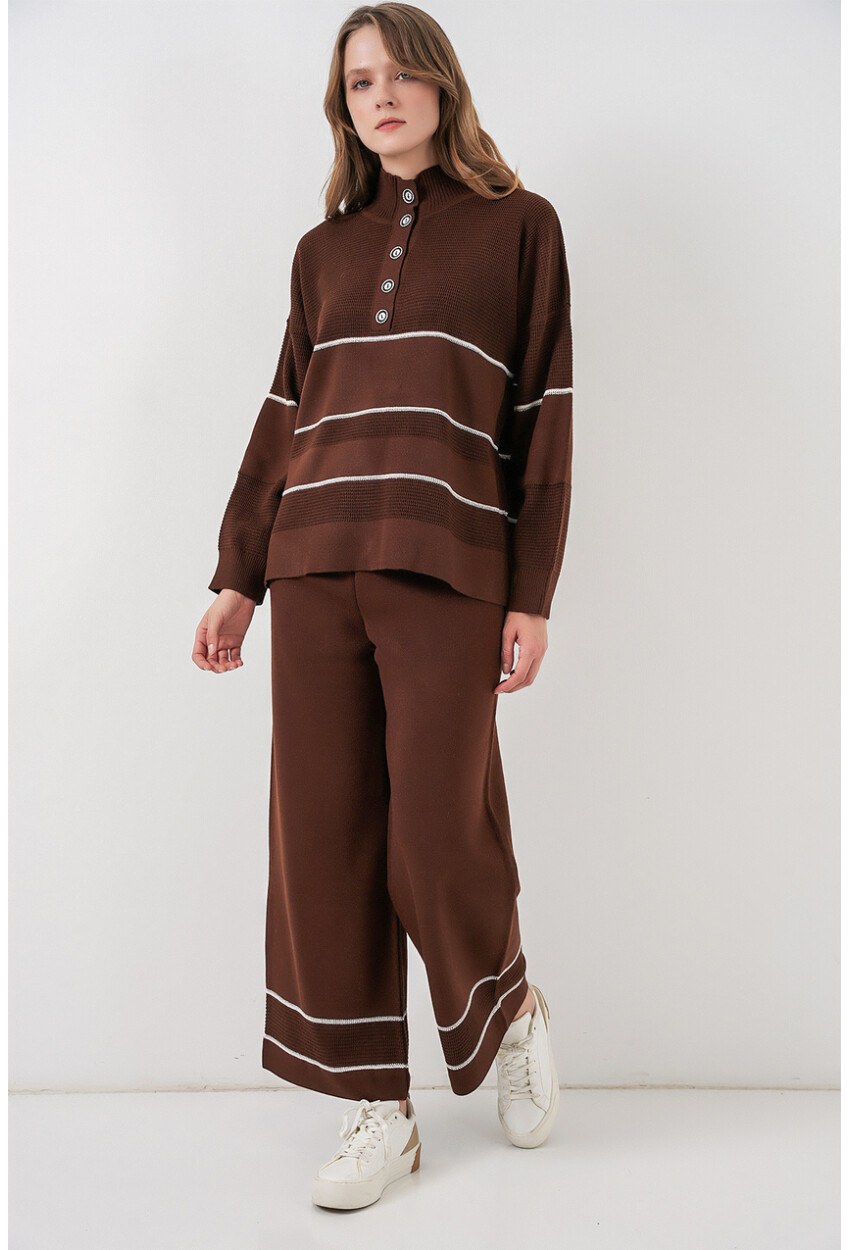 Kadın Çizgili Oversize Triko İkili Takım 15957