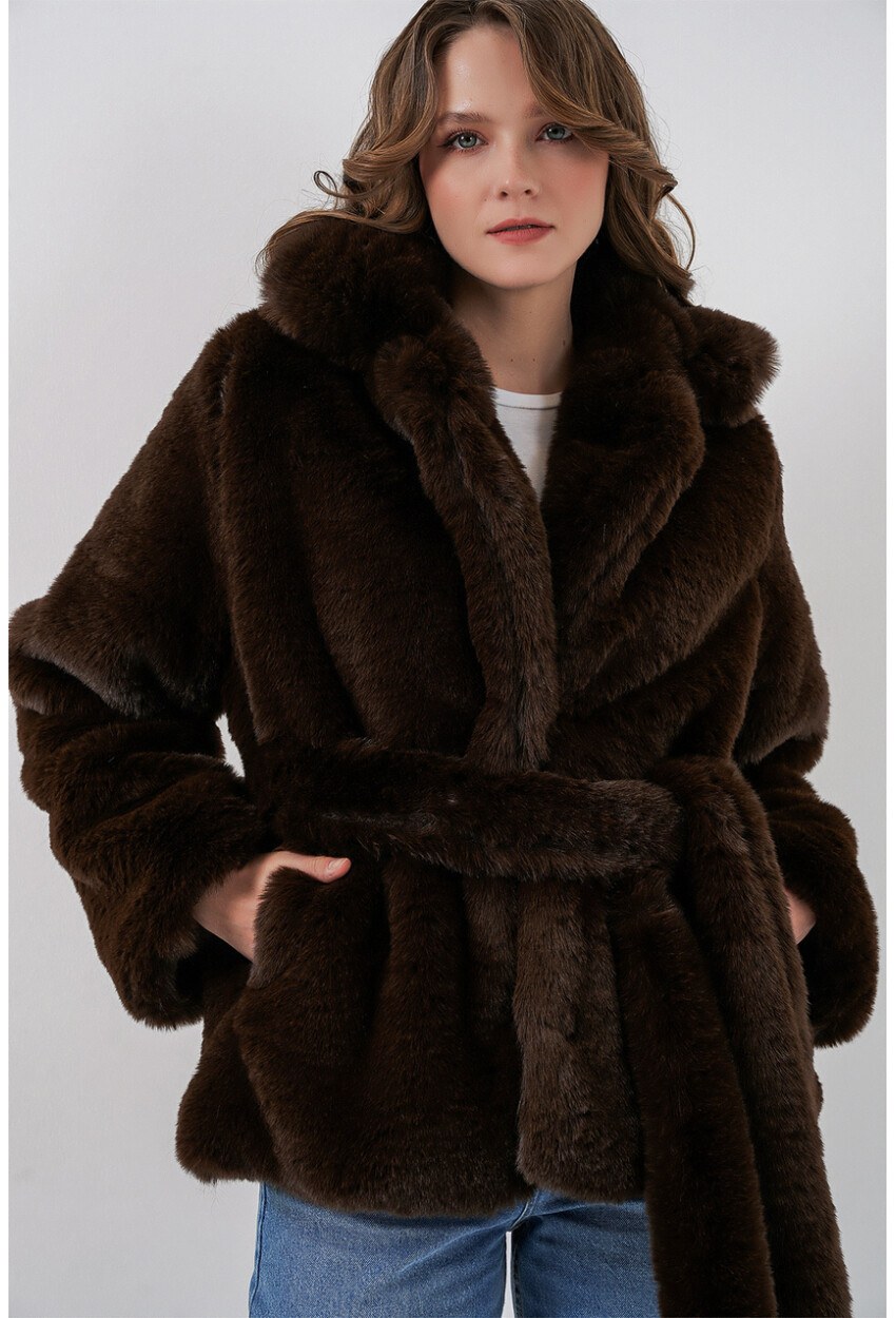 Kadın Peluş Kürk Mont 5234