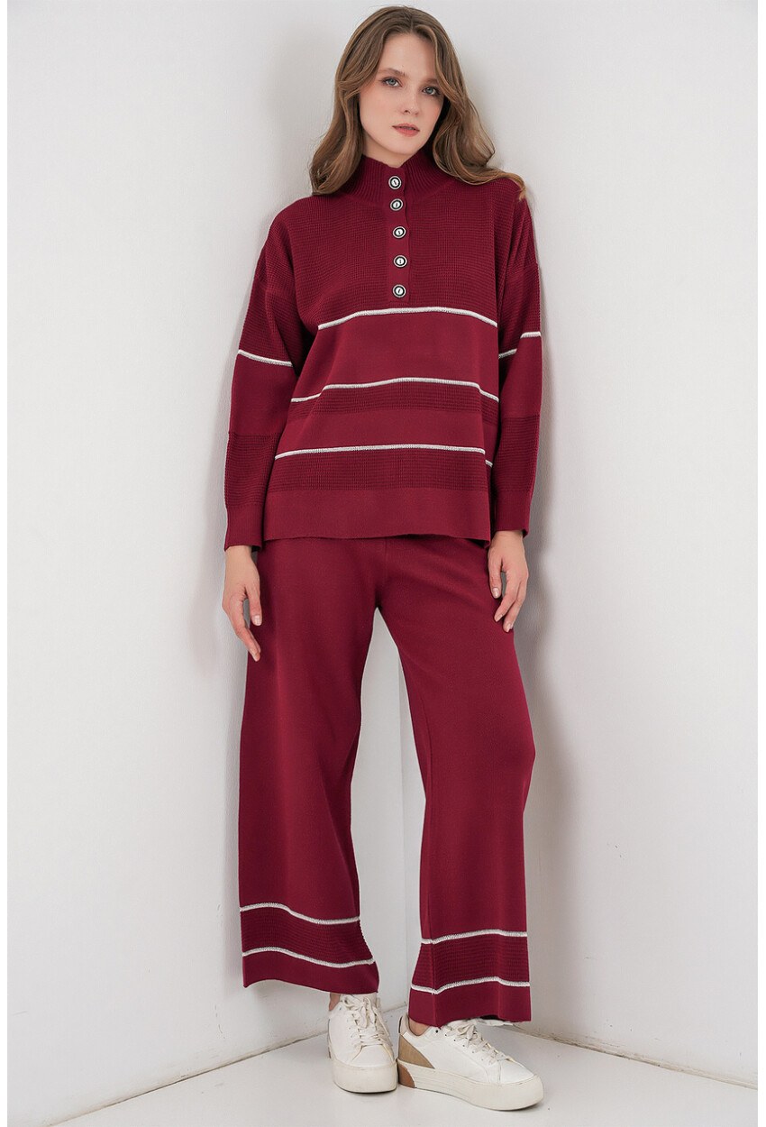 Kadın Çizgili Oversize Triko İkili Takım 15957