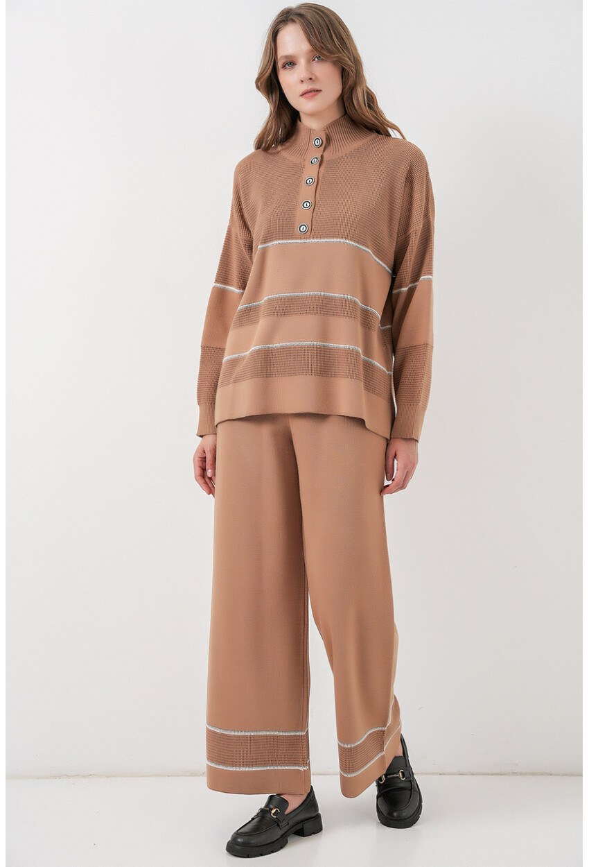 Kadın Çizgili Oversize Triko İkili Takım 15957