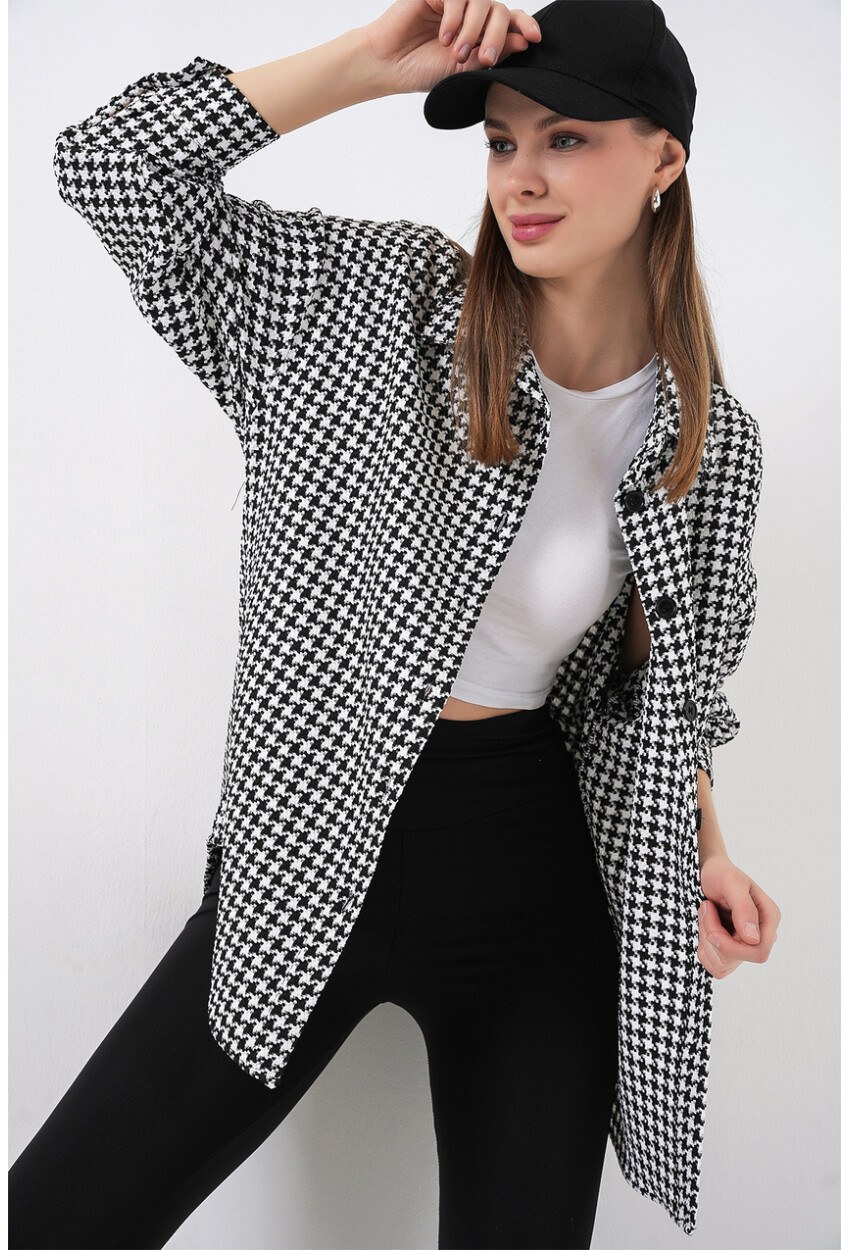 Kadın Ekose Desen Oversize Oduncu Gömlek 3854