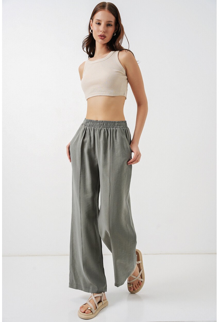 Kadın Beli Lastikli Bol Paça Pantolon 30087